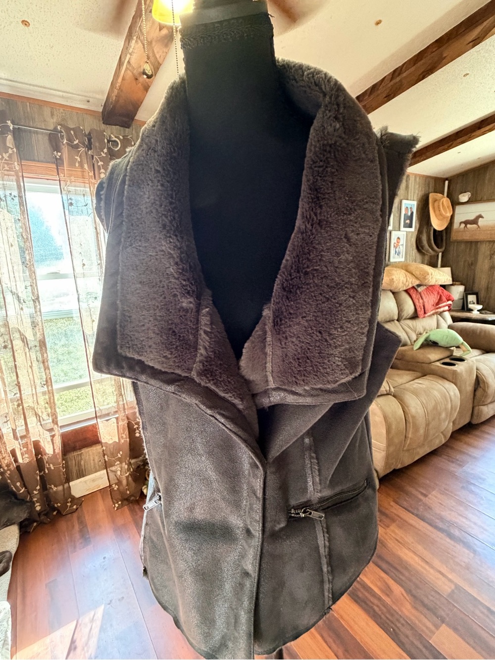 Maurices Dark Brown Faux-Suede Shearling Vest